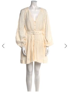 JONATHAN SIMKHAI Cream Button-Front Belted Mini Dress